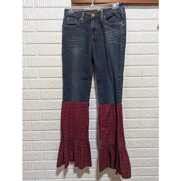 Levi's Junior Blue Medium-Wash & Red Ruffle Legs Skinny 503 Denim Jeans Size 5 - Picture 1 of 9